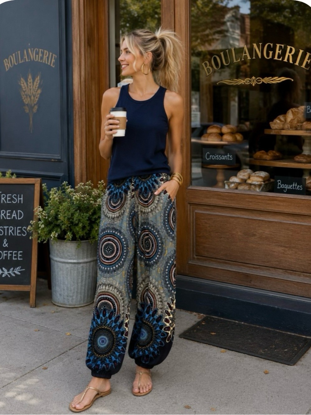 Boho/Hippie blue mandala print harem pants/joggers Size 00 medallion pattern
